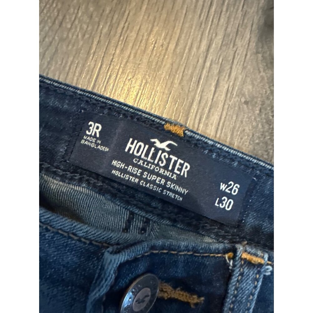 Hollister Womens High-Rise Super Skinny Jeans W26 L30 Distressed Denim Dark Wash - Picture 2 of 7